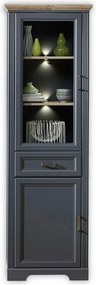 Vitrina JASMIN, gri grafit/stejar artisan, PAL/sticla, cu iluminare LE