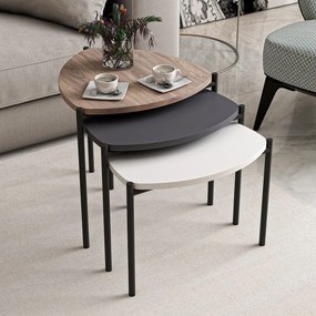 Set măsuțe de cafea Lena 3 (Alb + Antracit + Nuc). 1073001