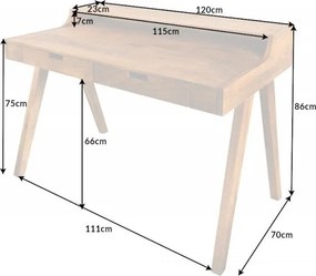 Birou design industrial-vintage Monsoon 120cm Mango natur
