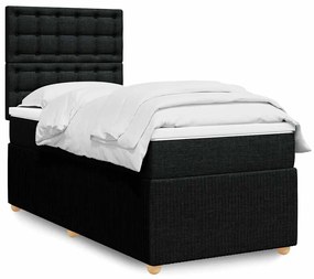 vidaXL Pat box spring cu saltea, negru, 90x190 cm, textil