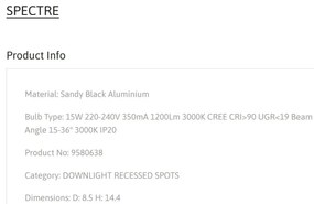 Spot LED aplicat SPECTRE 15W negru
