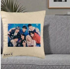 Perna Personalizata K-Pop Grup Foto Stele, 40x40 cm, Bej, Husa Detasabila, Perna Inclusa, BEKZ®