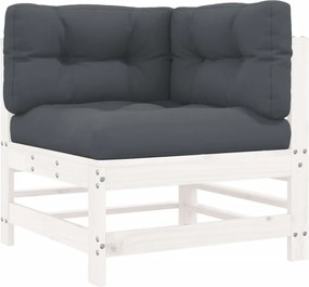 vidaXL Canapea colțar cu perne, alb, lemn masiv de pin