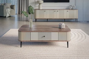 Masă de cafea cu sertar Vesper 103x60 cm - cașmir / nuc / picioare negre