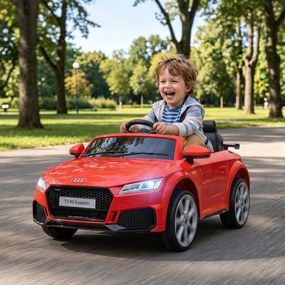 HOMCOM Mașină Electrică AUDI TT pentru Copii, Mașină Electrică cu Telecomandă, USB, Uși cu Deschidere și Faruri LED, 102x60x44 cm, Roșu