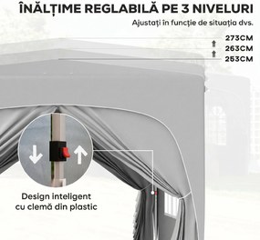 Outsunny Pavilion Pliabil cu Ferestre Laterale și Geantă de Transport, 300x300x273 cm, Gri Deschis | Aosom Romania