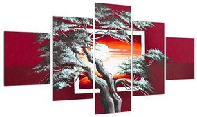 Tablou modern cu copac și răsărit de soare (125x70 cm), în 40 de alte dimensiuni noi