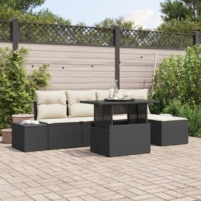 vidaXL Set sofă de grădină cu 6 piese și pernuțe, negru, din rattan și polyester.