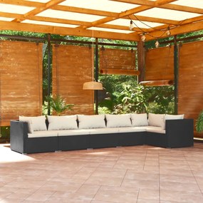 3101703 vidaXL Set mobilier de grădină cu perne, 6 piese, negru, poliratan