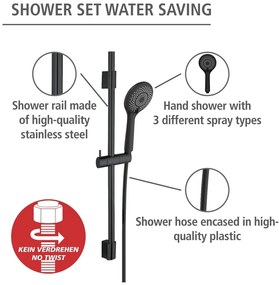 Set de duș negru din oțel inoxidabil 70 cm Water Saving – Wenko