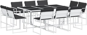 vidaXL Set mobilier de grădină, 11 piese, cu perne, alb, textilenă