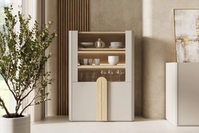 Vitrină cu două uși Amilio 100 cm - cașmir / stejar uleiat / mânere stejar deschis