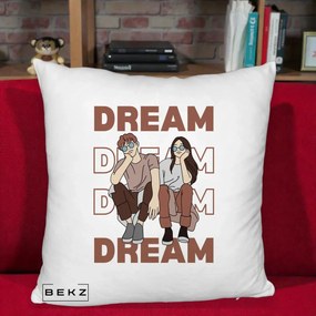 Perna Decorativa Dream Couple Aesthetic, 40x40 cm, Alb Pufos, Husa Detasabila, Perna Inclusa, BEKZ®