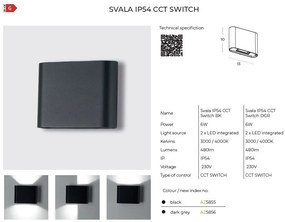 Aplica LED ambientala de exterior IP54 SVALA CCT SWITCH negru