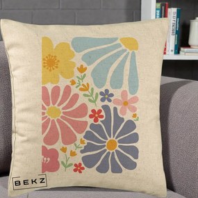 Perna Decorativa Flori Grafice Pastel Multicolor, 40x40 cm, Bej, Husa Detasabila, Perna Inclusa, BEKZ®