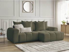 Colțar kaki extensibil/cu spațiu de depozitare cu tapițerie din țesătură bouclé (cu colț pe partea dreaptă/cu șezlong) Roxelane – Bobochic Paris