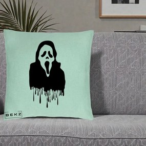 Perna Personalizata Halloween Ghostface Scream Picurand, 40x40 cm, Verde Menta, Husa Detasabila, Perna Inclusa, BEKZ®