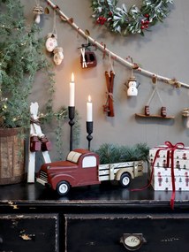 Ornament pentru brad din metal roșu antichizat, pictat manual, H7 cm, „Vintage Ski Lift”