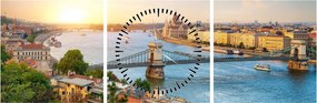 Tablou cu orașul Budapesta și râu (cu ceas) (90x30 cm)