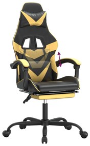 Scaun de gaming cu suport picioare negru auriu, piele ecologica