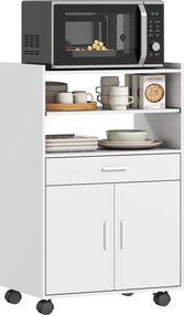 HOMCOM Dulap pentru cuptor cu microunde, raft, dulap cu uși duble, sertar, role, Alb | Aosom Romania