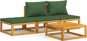 vidaXL Set mobilier de grădină cu perne verzi, 4 piese, lemn masiv