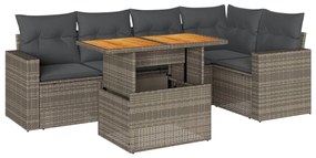 3327042 vidaXL Set mobilier grădină cu perne, 6 piese, gri, poliratan