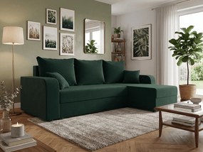 Set de coltar extensibil reversibil in forma de L VALERIO 238x140 cm, verde inchis + 2 perne GRATIS