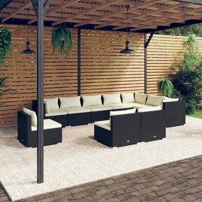 3102591 vidaXL Set mobilier de grădină cu perne, 10 piese, negru, poliratan