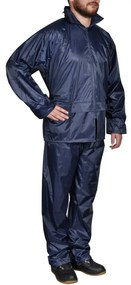 vidaXL Costum de ploaie, 2 piese, albastru bleumarin, cu glugă, L