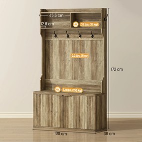 HOMCOM Cuier pantofar 4 în 1 Cuier modern cu raft deschis pentru hol intrare dormitor 100x38x172 cm Stejar | Aosom Romania