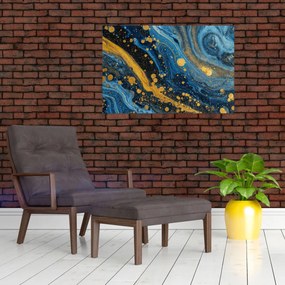 Tablou - Abstracție albastră cu aur (90x60 cm)