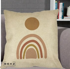 Perna Decorativa Boho Rainbow Sun, 40x40 cm, Crem, Husa Detasabila, Perna Inclusa, BEKZ®