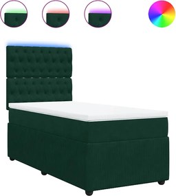 vidaXL Pat box spring cu saltea, verde închis, 90x200 cm, catifea