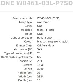 Aplica de perete LED design minimalist One, negru mat/ french gold