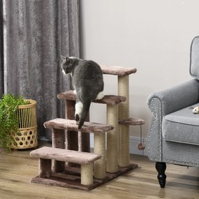 PawHut Scara pentru animale de companie, casa pentru zgâriere, 4 trepte, pentru animale cu o greutate de până la 5 kg, 60x40x64cm, Maro | Aosom Romania