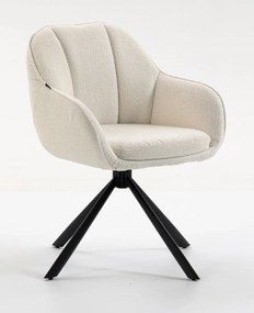 HR2055 BAZĂ STEA Scaun Crem din Boucle cu Bază Neagră