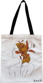 Sacosa de Panza pentru Cumparaturi, Geanta Tote, Flower Lady 17, Cu fermoar, 38x34.5 cm, Alba, BEKZ®