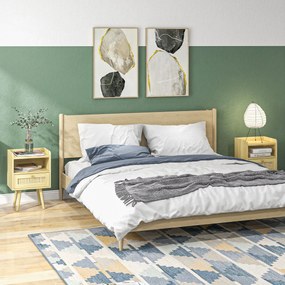 HOMCOM Set de 2 noptiere cu sertar efect răchită și spațiu deschis, 40 x 30 x 60 cm, efect lemn natural | Aosom Romania