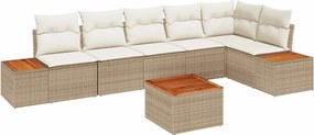 vidaXL Set de canapele pentru grădină cu pernă 7 pcs Bej Rattan poli