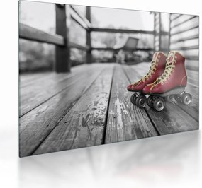 Tablou pe sticlă cu pantofi cu role vechi roșii (70x50 cm)