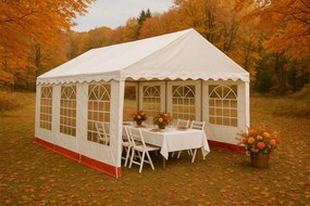 Cort pentru petreceri în grădină 6×4 m, dungă albă și roșie,