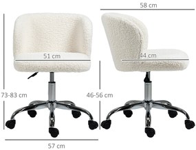 HOMCOM Scaun de birou fără brațe din lână de oaie, înălțime reglabilă, rotire 360°, încărcare maximă 120 Kg, alb | Aosom Romania