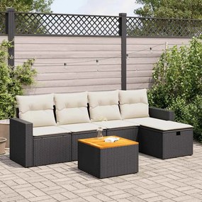 3325780 vidaXL Set mobilier de grădină cu perne, 6 piese, negru, poliratan