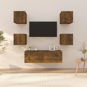 Set dulapuri TV de perete, stejar fumuriu, lemn prelucrat 1, Stejar afumat, 100 x 30 x 30 cm
