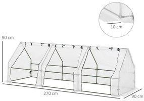 Outsunny Seră de Grădină Tip Tunel din PE pentru Cultivarea Plantelor și Florilor, cu Uși cu Fermoar, 270x90x90 cm, Alb | Aosom Romania