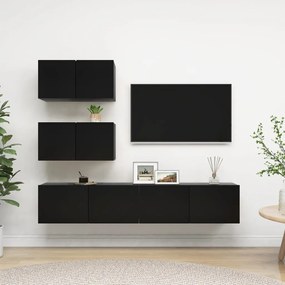 3078815 vidaXL Set dulapuri TV, 4 piese, negru, lemn prelucrat