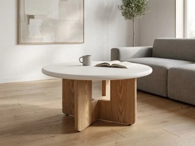 Masuta de cafea rotunda AZONE, ecru/stejar