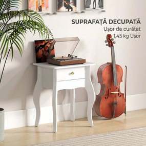 HOMCOM Măsuță de Living cu Sertar în Stil Francez 45x35x55 cm, Alb | Aosom Romania