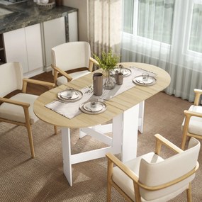 HOMCOM Masă Pliabil Con 2 Extensii Oval Economizor de Spațiu, Color Lemn | Aosom Romania